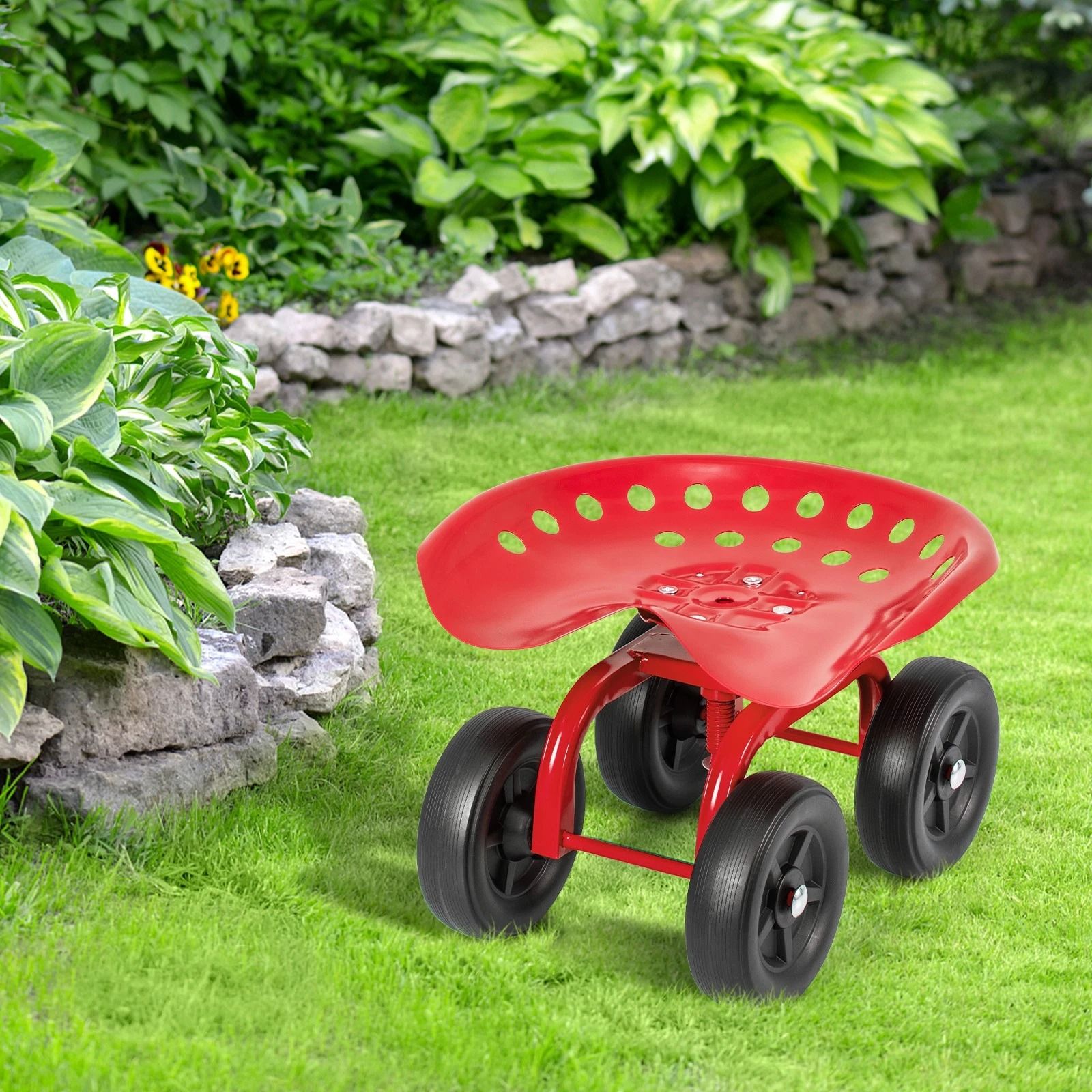 Heavy Duty Rolling Garden Cart with Adjustable Height & 360° Swivel Seat