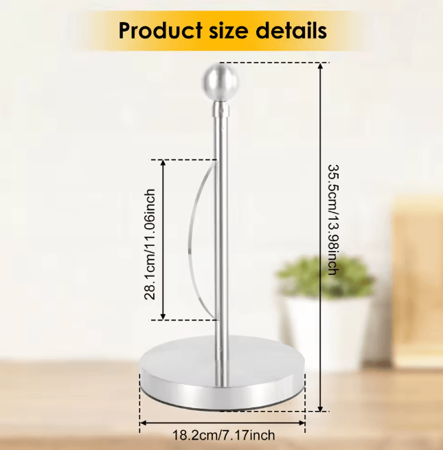 Stainless Steel Paper Towel Stand Nonslip Freestanding Kitchen Roll Holder