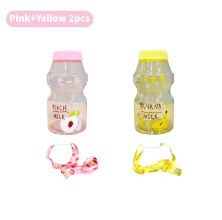 480ml Kawaii Milk Carton Water Bottle Cute Plastic Drinking Bottle with Cup and Strap