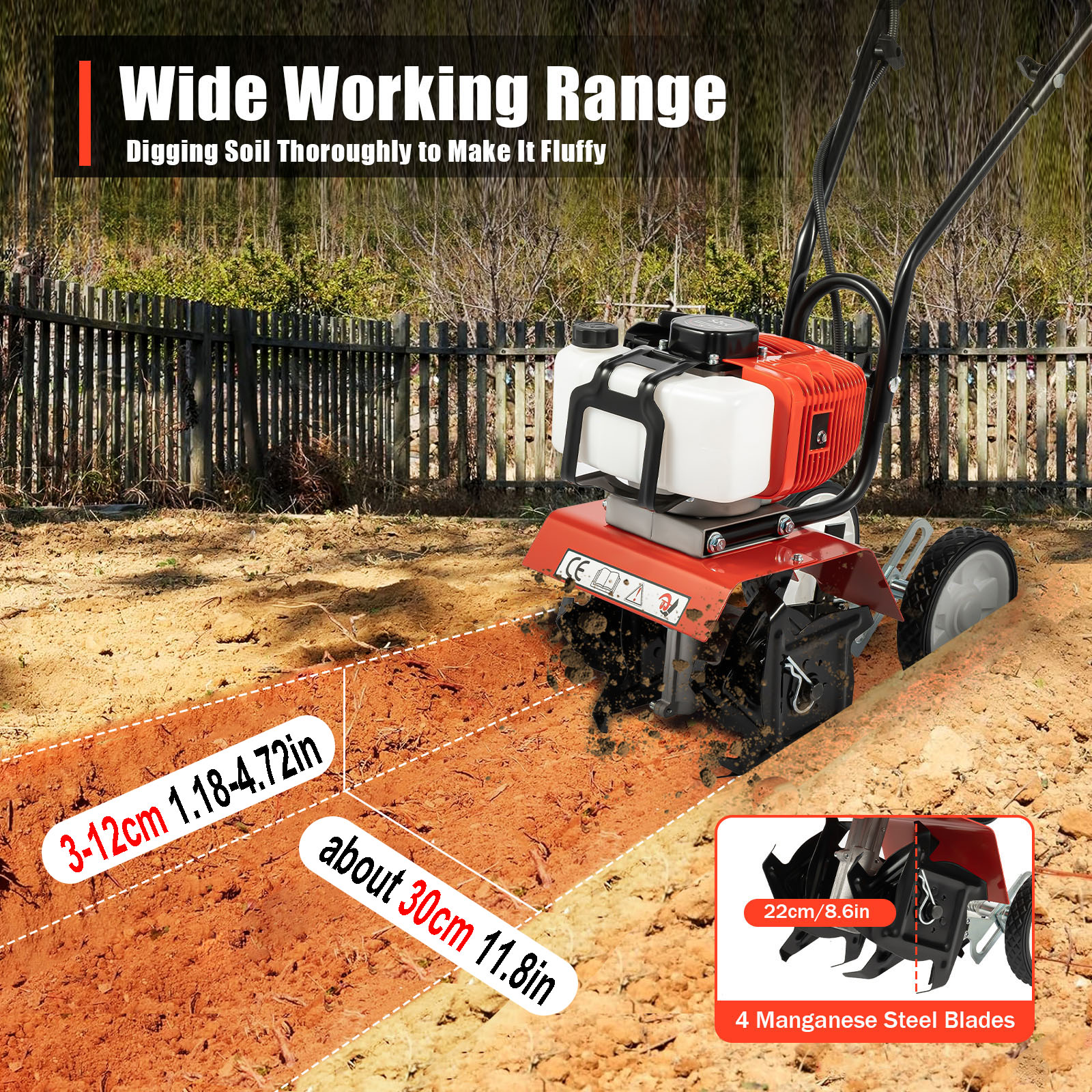 Trenching Loosening Air-Cooled Cultivator Rotary, Garden Soil Aerator for Lawn Care
