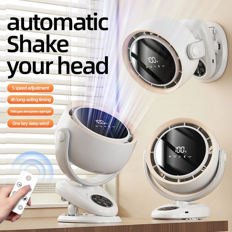 Rechargeable Circulating Clip Fan with Remote Control – Mini Desktop Fan with 4000 mAh Battery & Night Light