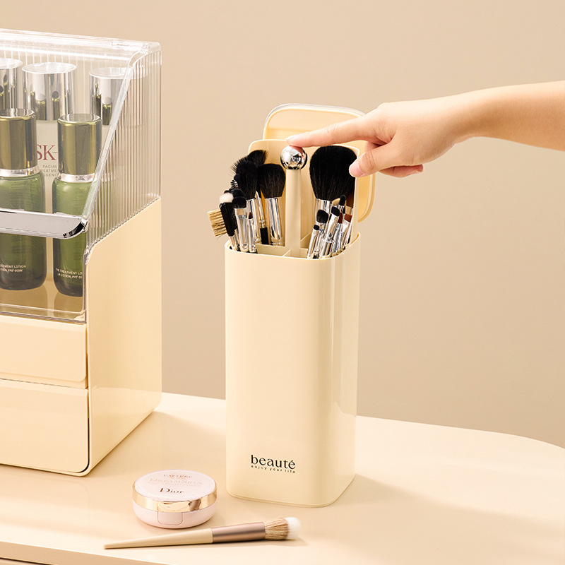 Automatic Lifting Makeup Brush Holder Set, Dustproof Desktop Lipstick Eyebrow Pen Holder Container