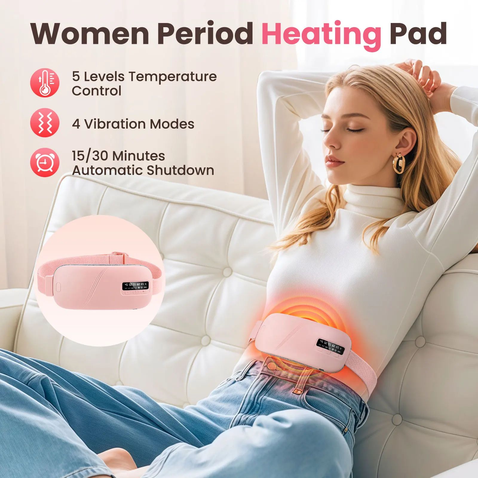 SmartHeat Pro Waist Massager Belt – Rechargeable Menstrual Heating Pad with 5 Modes & Vibration Relief