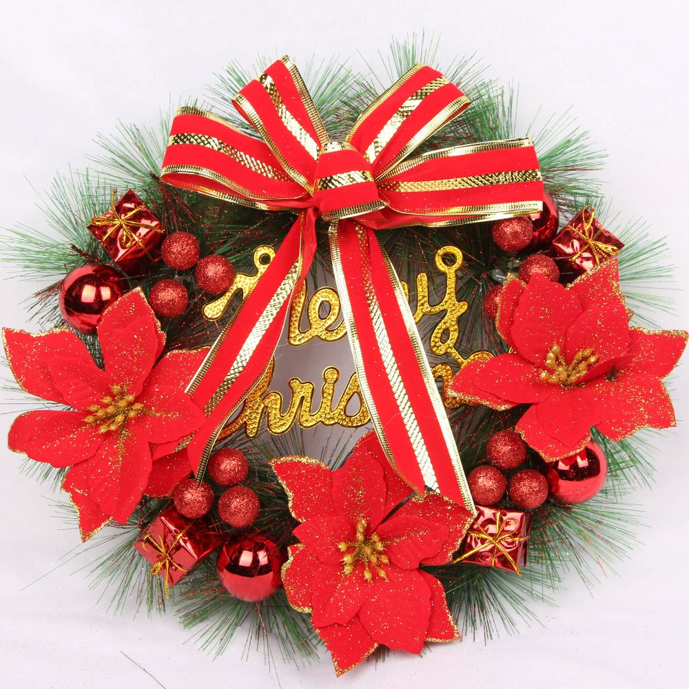 Pink Artificial Christmas Pine Wreath Pendant for Home, Party and Window Decoration