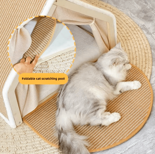 Warm Winter Cat House with Sisal Scratcher – Semi-Enclosed Cozy Nest