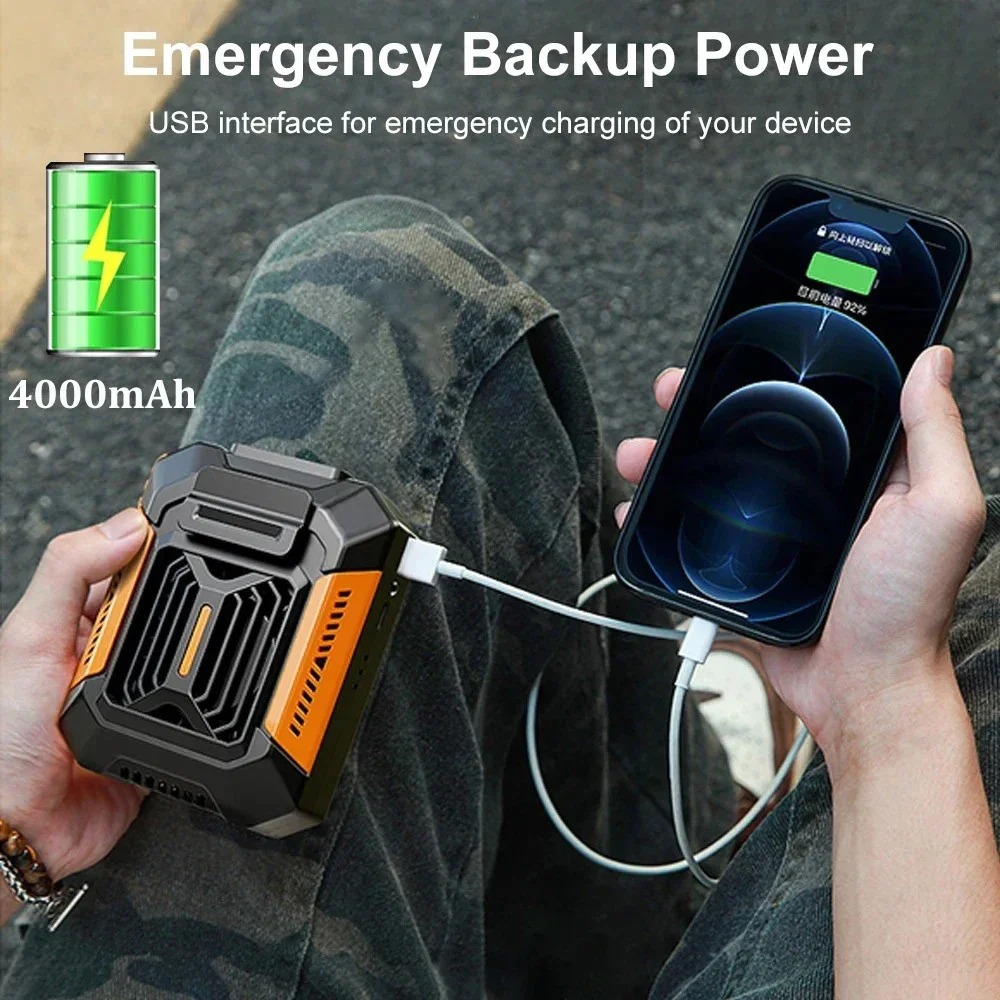 Neck Fan with LED Light USB Rechargeable Power Bank Speed Settings for Outdoor and Office Use