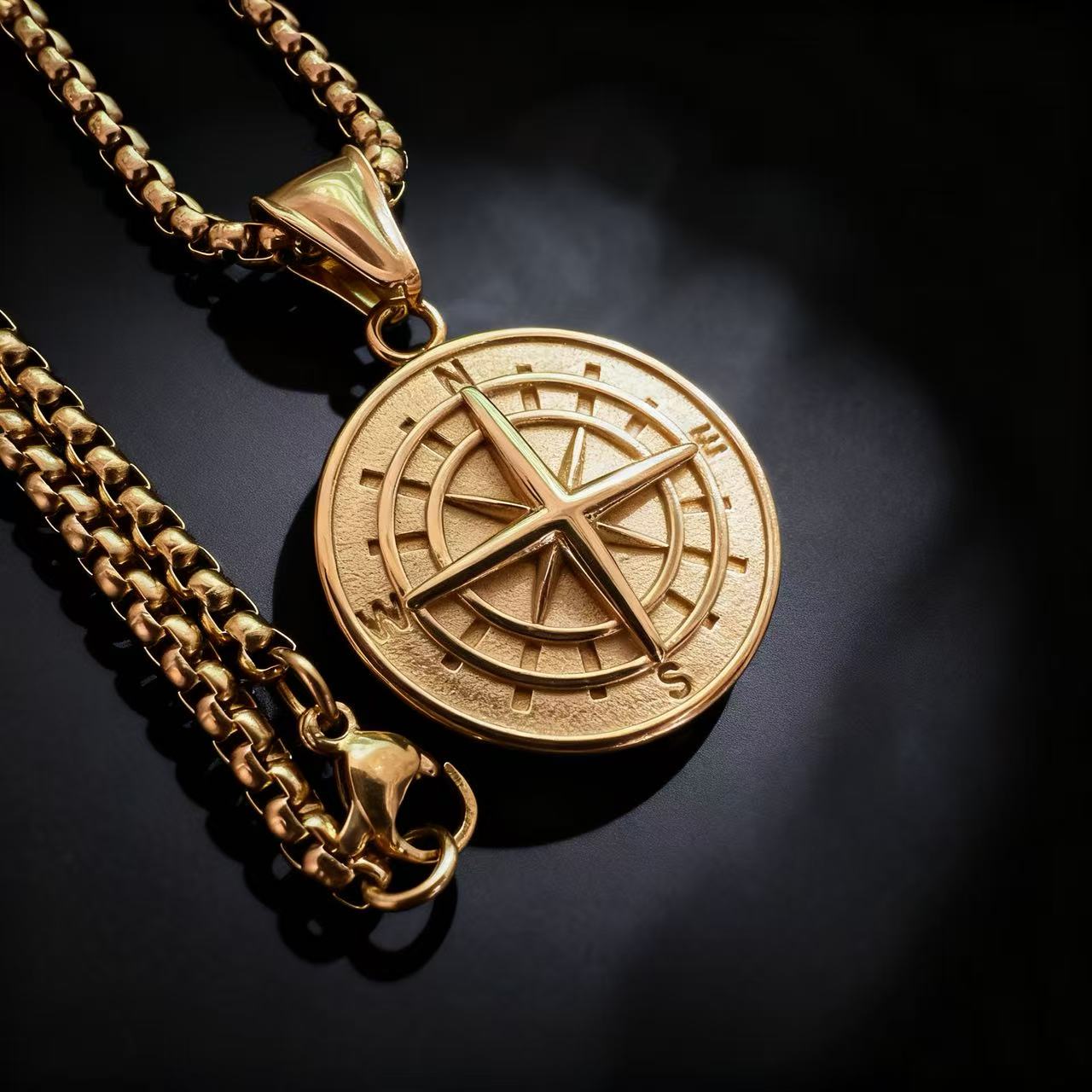 Viking Compass Pendant Necklace Stainless Steel Vintage Norse Jewelry for Men