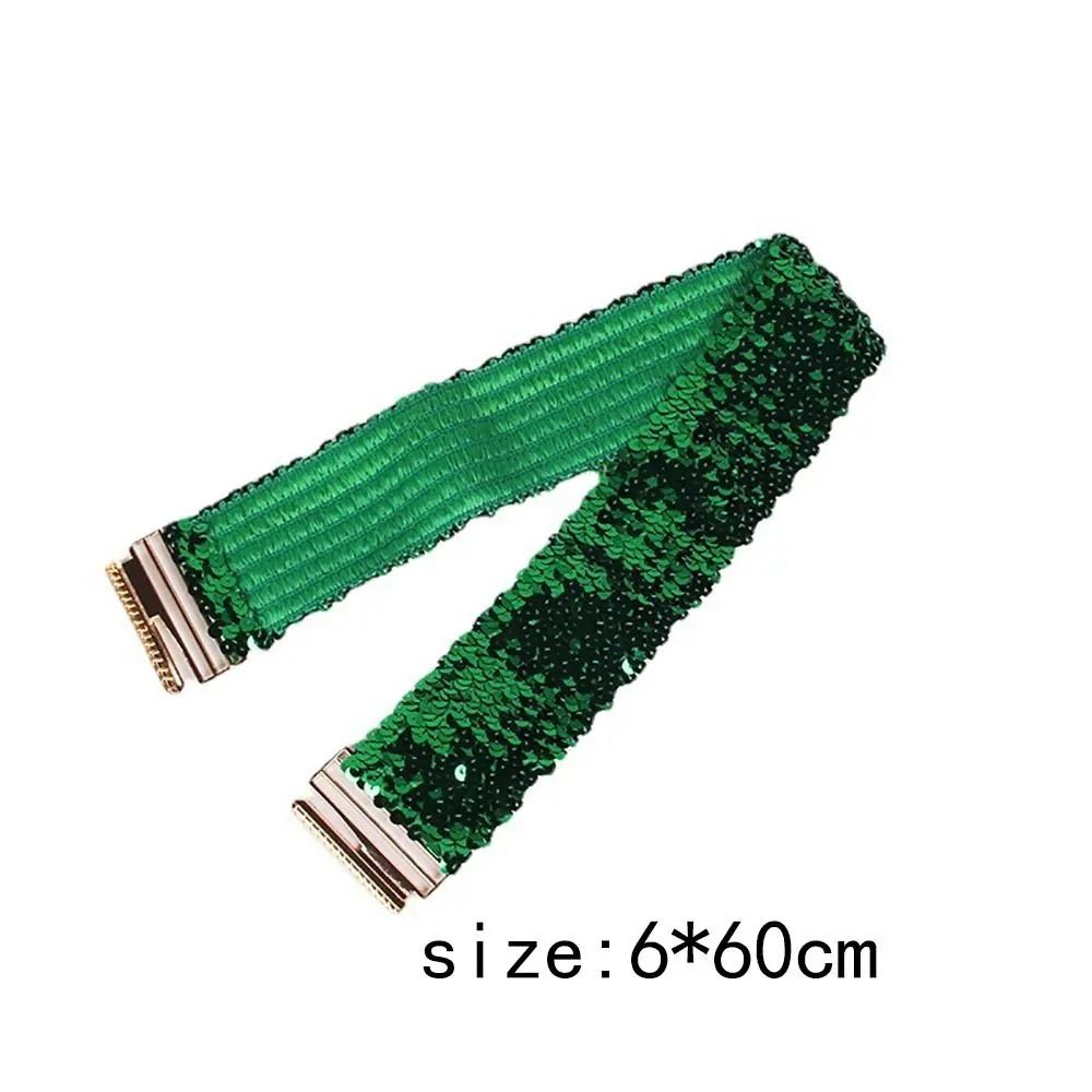 GlamCurve Wide Sequin Elastic Waist Belt with Gold Buckle