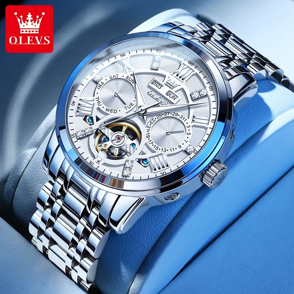 OLEVS Skeleton Flywheel Automatic Mechanical Watch for Men