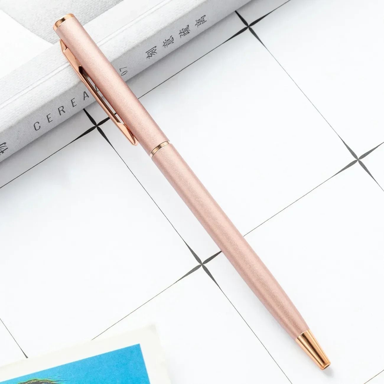 Rose Gold Custom Engraved Ballpoint Pens Slim Metal Personalized Logo Pens Bulk Set