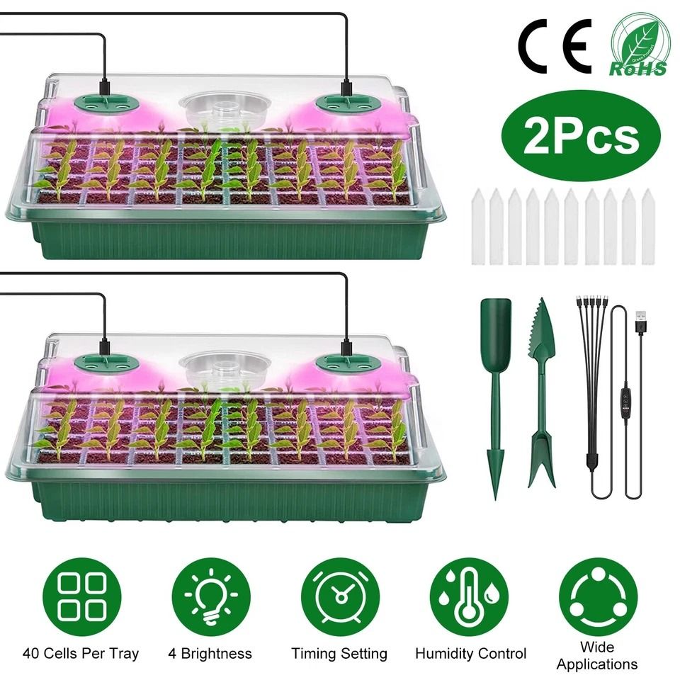 Seedling Seed Starter Tray Kit Grow Light, Cells Plant Greenhouse Dome, Easy Indoor Garden Setup