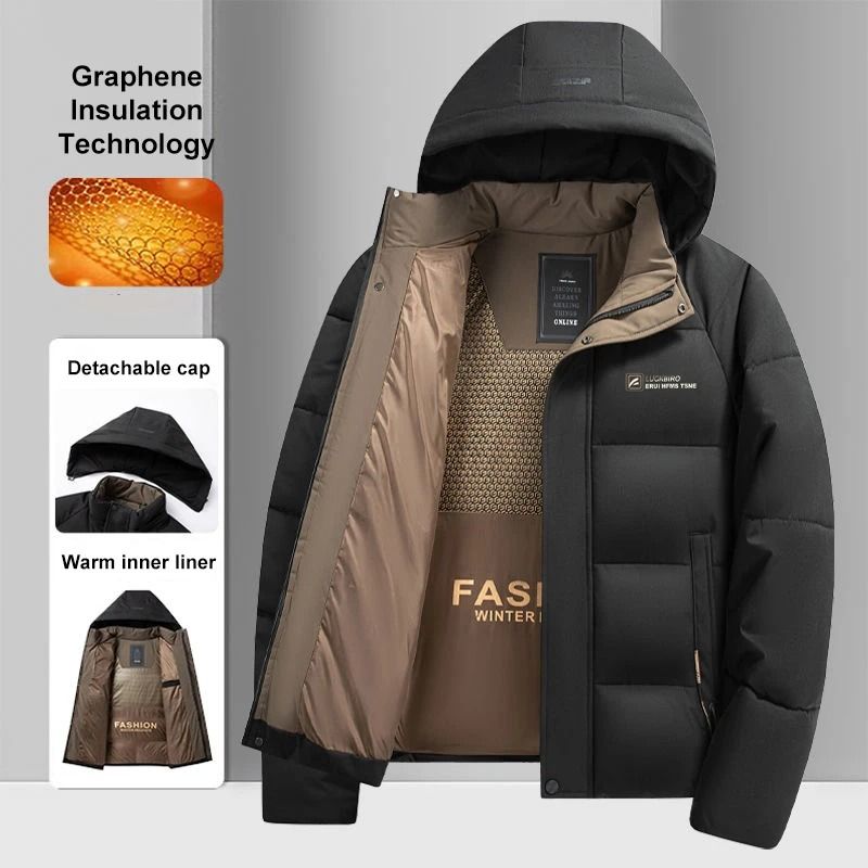 Graphene Thermal Windproof Jacket – Mens Winter Fashion Hooded Overcoat