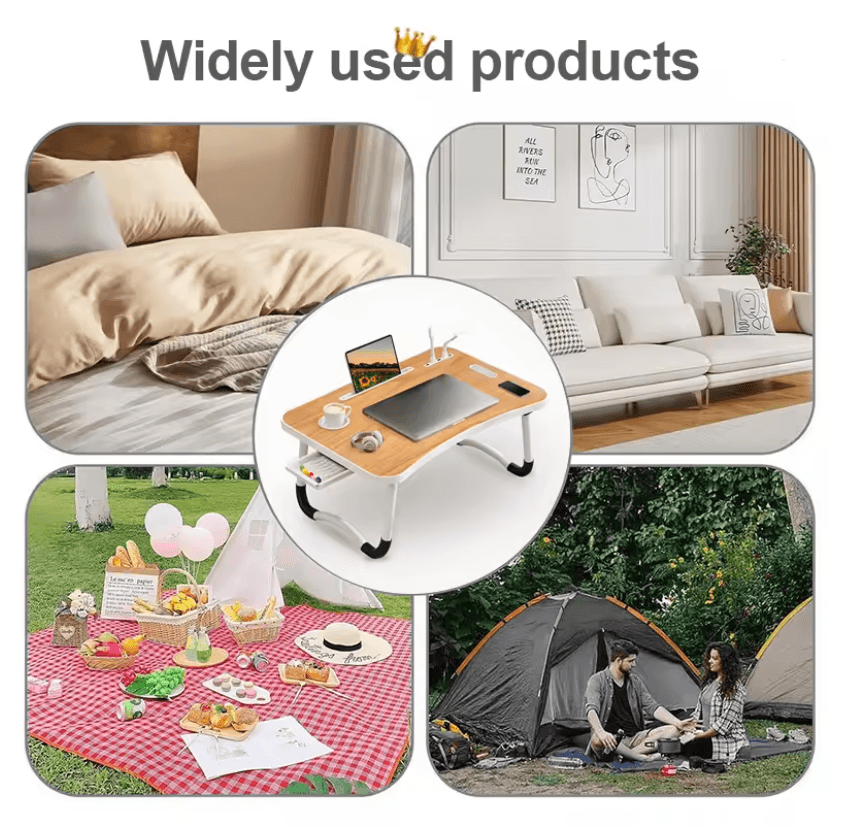 Portable Laptop Desk Foldable Bed Table with USB Light and Fan