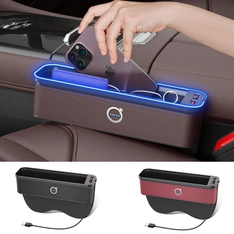 Volvo Seat Crevice Storage Box USB Charging Gap Slot Organizer