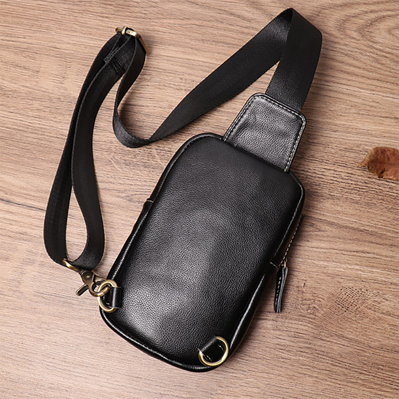 High Quality Genuine Leather Chest Bag Mens Deluxe Small Shoulder Sling Bag Trendy Simple Cowhide Single Strap Cross