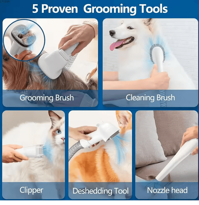 PawsClean 2.3L Pet Grooming Vacuum Kit with Clippers and Brushes