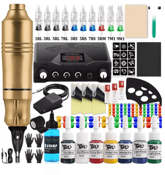 Complete Tattoo Pen Machine Kit Rotary Cartridge Tattoo Starter Set