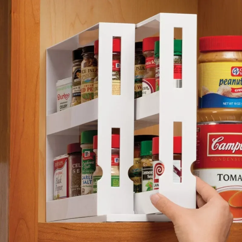Multi-Function Spice Storage Rack, Rotating Organizer Shelf, Kitchen Bathroom Seasoning Organizer