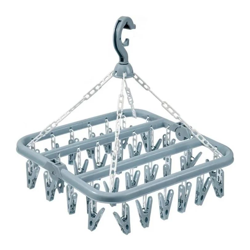 Foldable Clothes Drying Hanger with Multi Clips