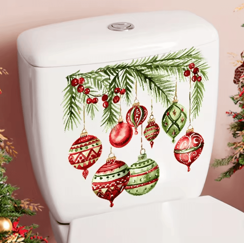 Christmas Christmas Toilet Stickers Reusable Self-Adhesive PVC Bathroom Decals for Toilet Lid and Home Decoration