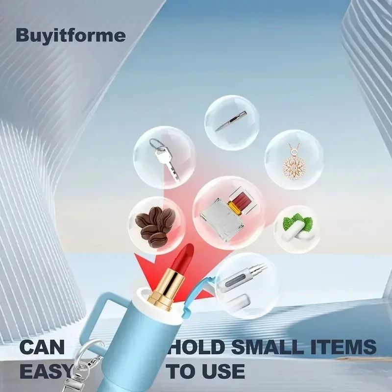 Cute Ice Cup Keychain Lipstick Holder Flower Pendant Bag Charm