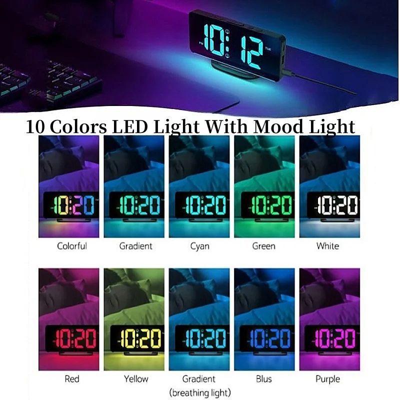RGB Digital Alarm Clock with Mood Light and USB Charging