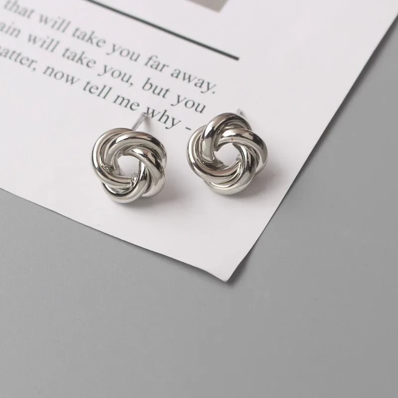 Tiny Metal Twist Round Stud Earrings