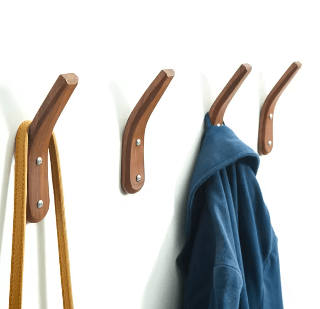 Black Walnut Solid Wood Wall Hook Minimalist Coat and Key Hanger