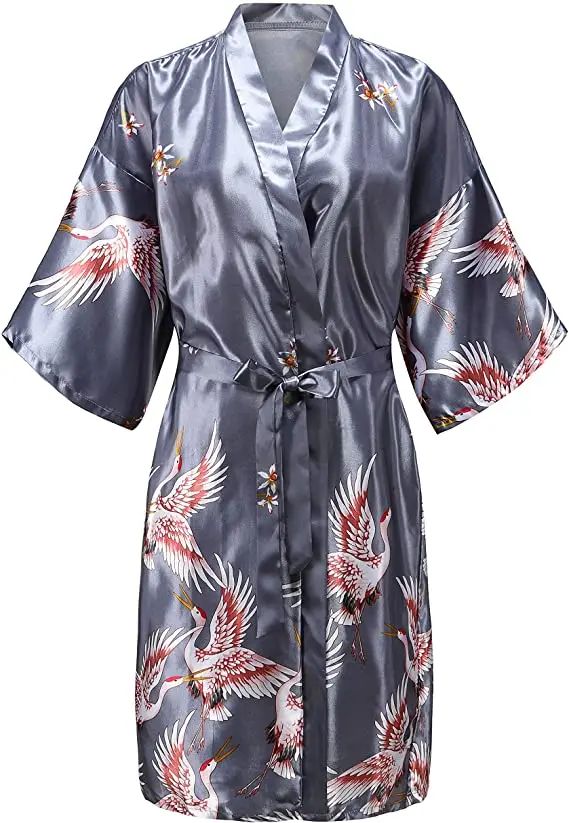 Bridal Bliss Silk Satin Floral Robe – Short Satin Bridesmaid Robe for Weddings & Getting Ready