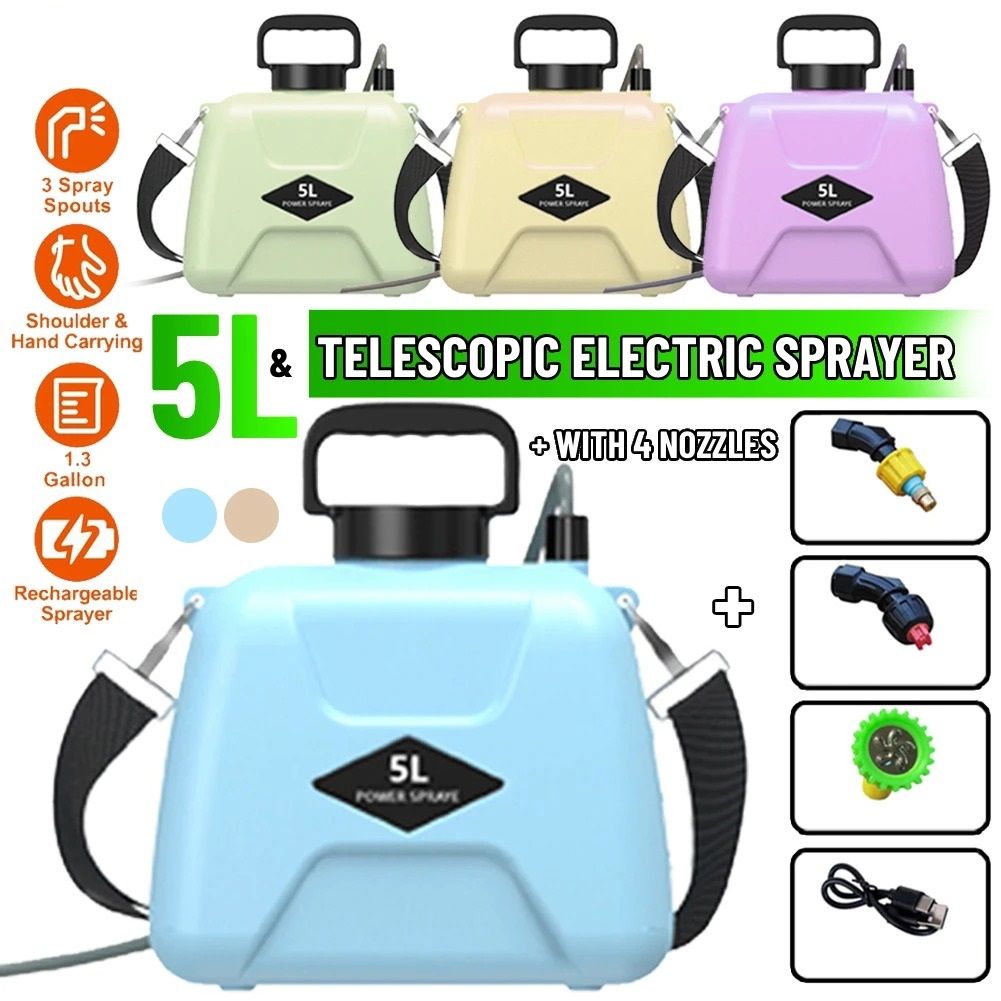 Rechargeable 5L Electric Garden Sprayer with 360 Degree Rotating Nozzle and Shoulder Strap