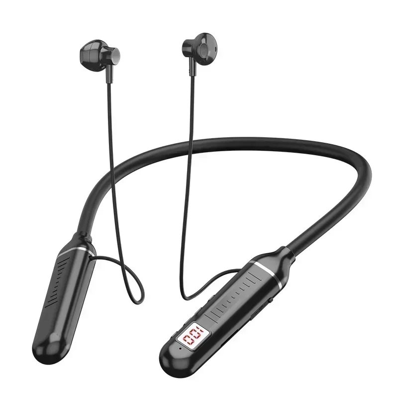 HiFi Bluetooth Neckband Headphones with LED Display and Mic