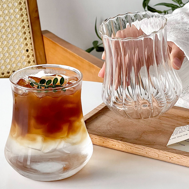 Creative Wave Shape Iced Coffee Tumbler Cup, Transparent Drinking Glass, Ripple Water Juice Milk Tea Mug