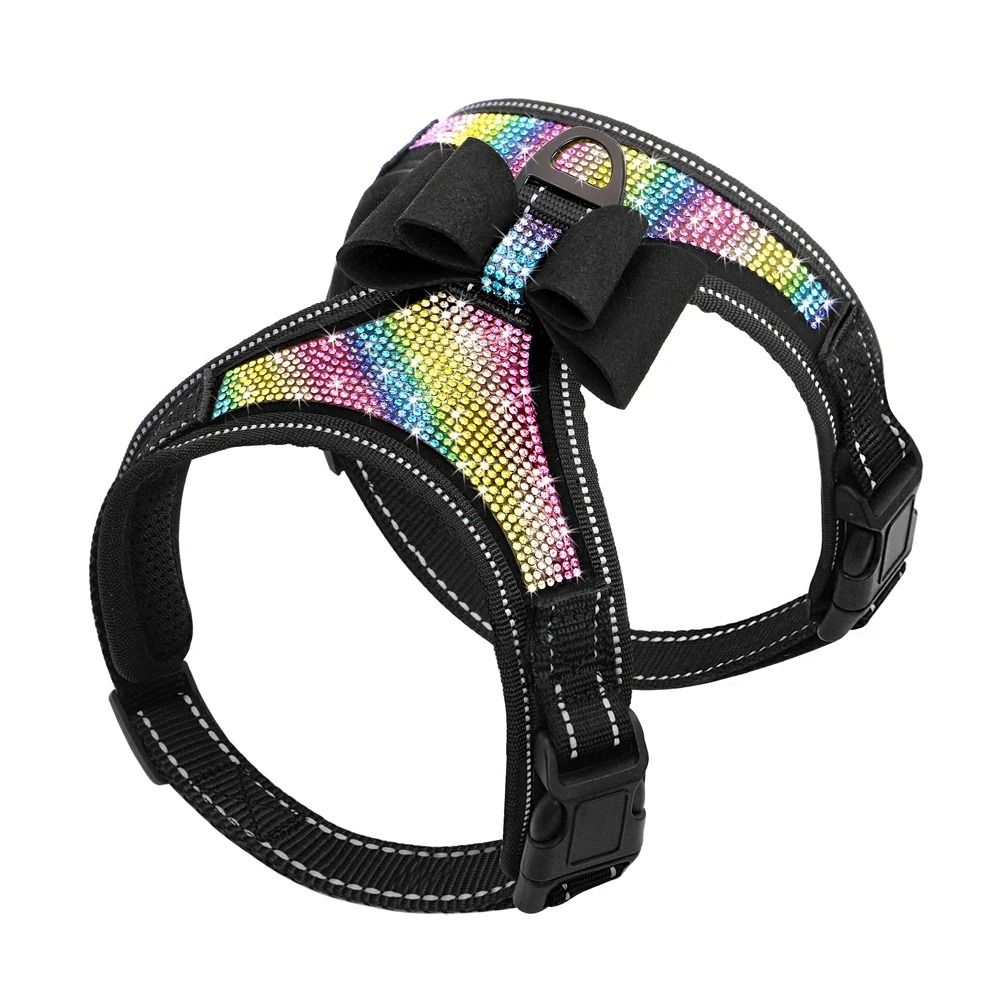 Reflective Rhinestone Dog Harness Vest with Bow Accent