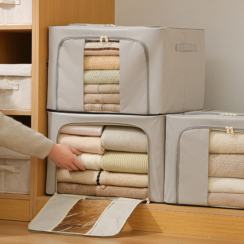 Foldable Large Capacity Clothing Storage Box, Single Window Visible Fabric Dustproof Moistureproof Multi Purpose Storage