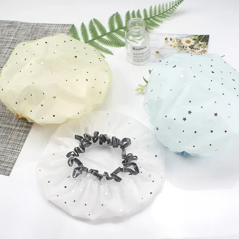Waterproof Double Layer Shower Cap Set