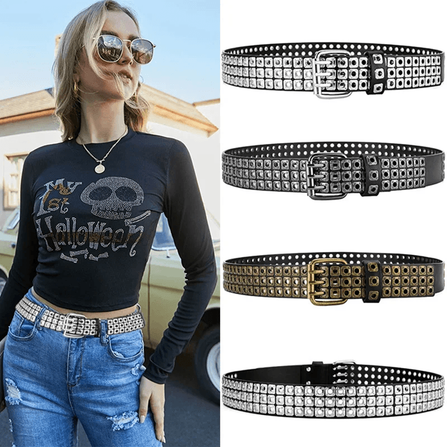 Unisex Punk Studded Street Belt Square Bead Design