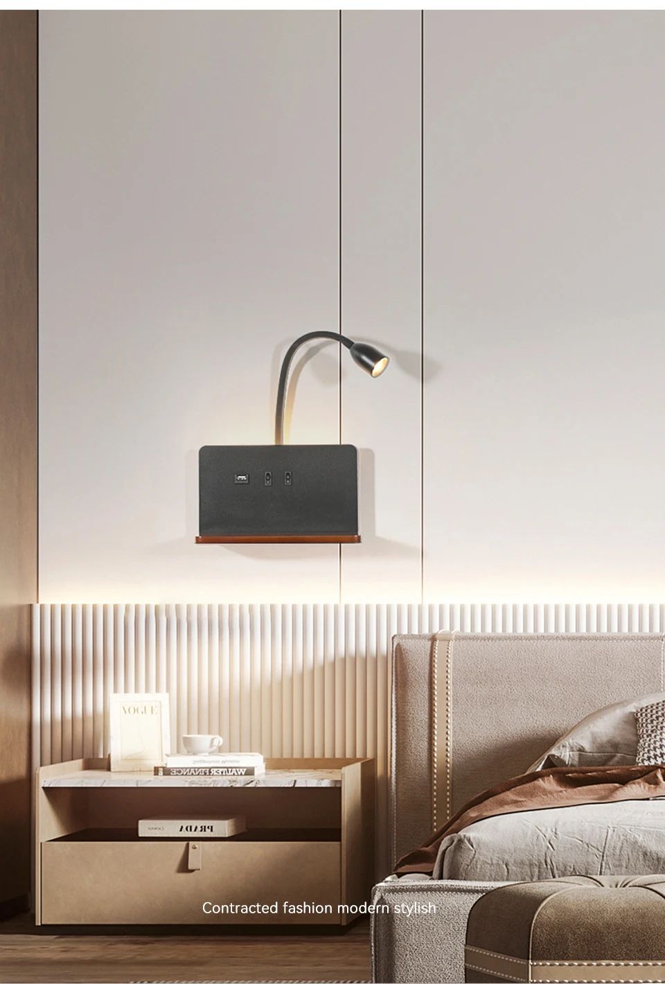 360° Rotatable USB And Wireless Charging LED Wall Lamp