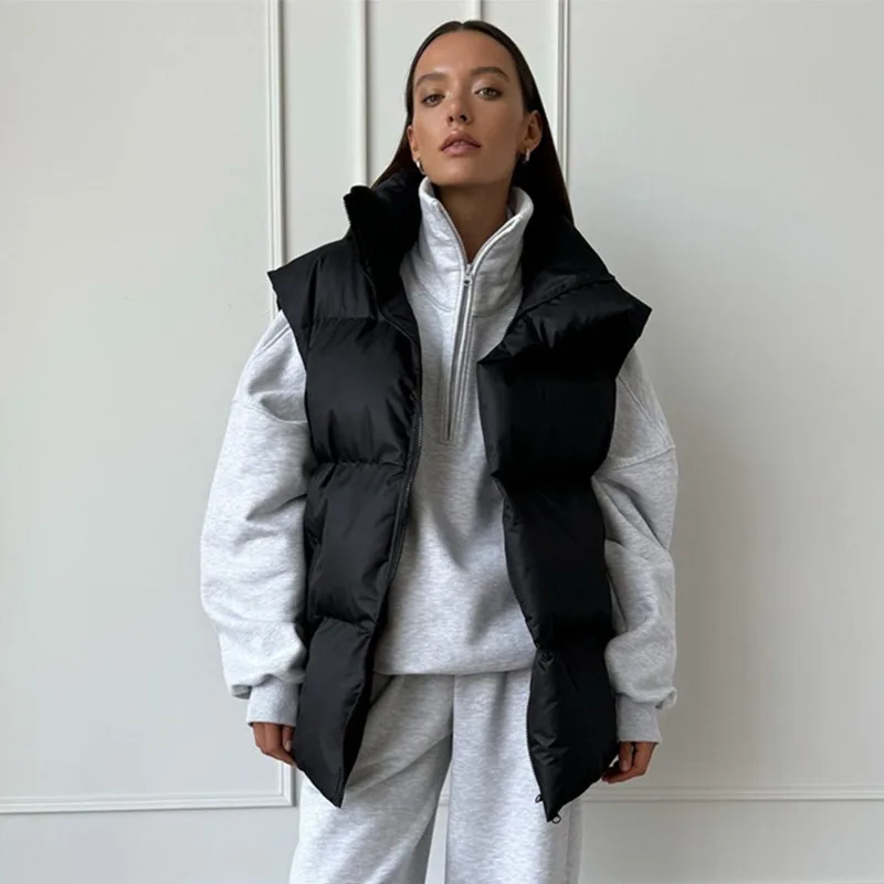 Women's Cotton Vest Jacket, Sleeveless Sports Vest, Casual Solid Color Outerwear, Winter Warm Women's Cotton Jacket