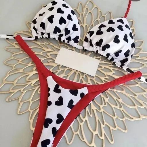 Womens Split Print G-String Bikini Set Sexy Beach Swimwear