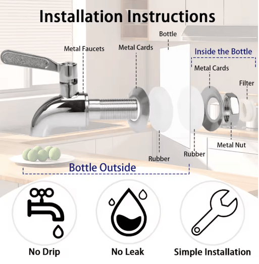 Elegant Glass Drink Dispenser Set 1 Gallon Beverage Dispenser with Stand & Steel Faucet 2 Pack