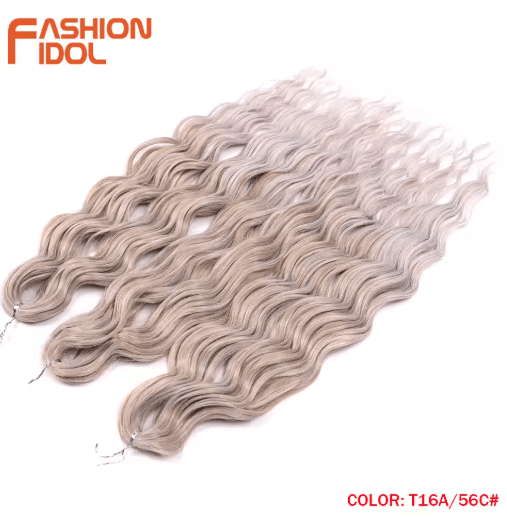FASHION IDOL 24-Inch Ombre Rainbow Water Wave Crochet Hair, Synthetic Deep Wave Braiding Extensions