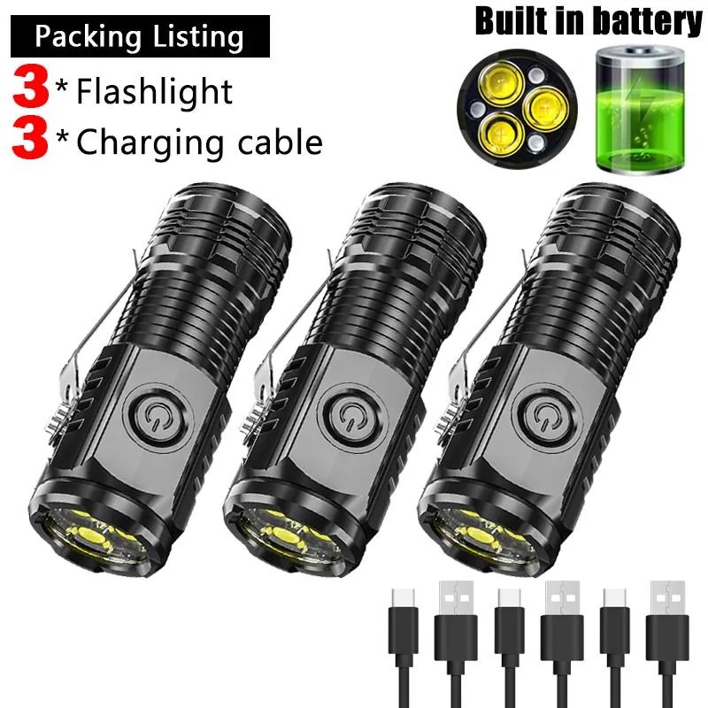 Mini LED Flashlight with Pen Clip and Magnetic Base USB Rechargeable