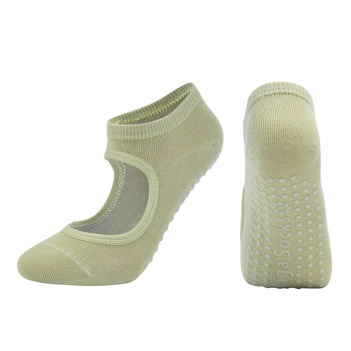 Womens Silicone Anti-Slip Backless Yoga Socks US 5-10.5– Non-Slip Pilates & Ballet Fitness Grip Socks