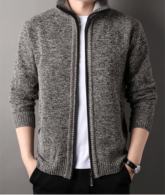 Mens Stand Collar Knit Cardigan Sweater Jacket