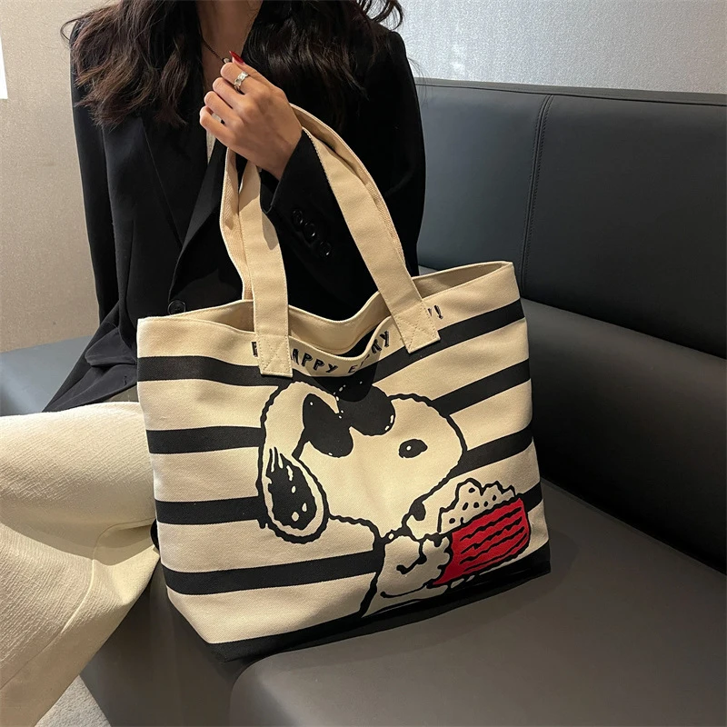 Snoopy Canvas Tote Bag Large Capacity Cute Cartoon School & Mommy Carryall
