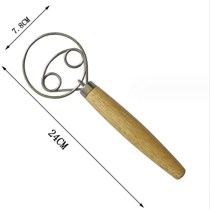 Stainless Steel Danish Dough Whisk With Wooden Handle