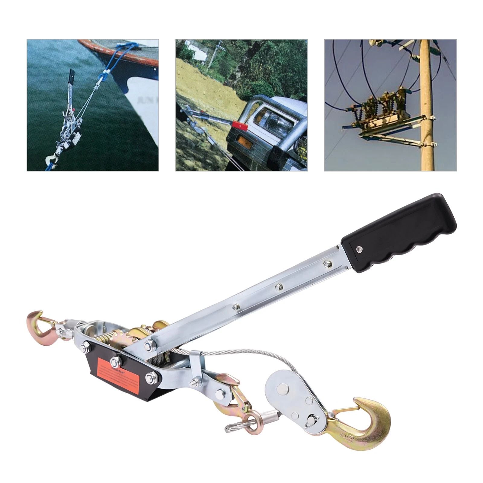 Heavy Duty Hand Puller Hoist, 5 Ton Cable Winch with 3 Hooks