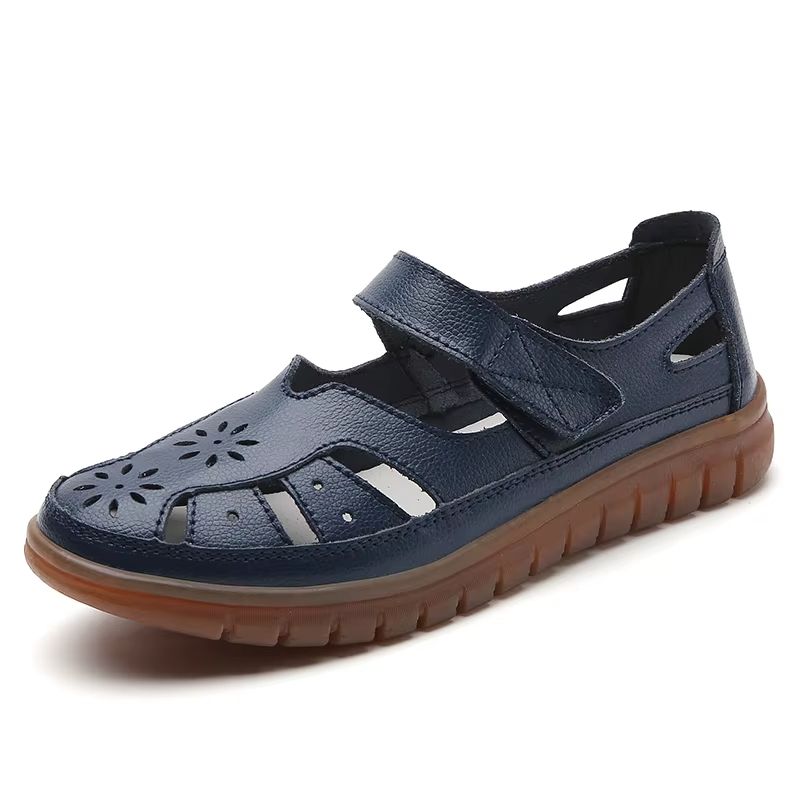 Women Summer Breathable Leather Sandals Non Slip Casual Roman Open Toe Flats