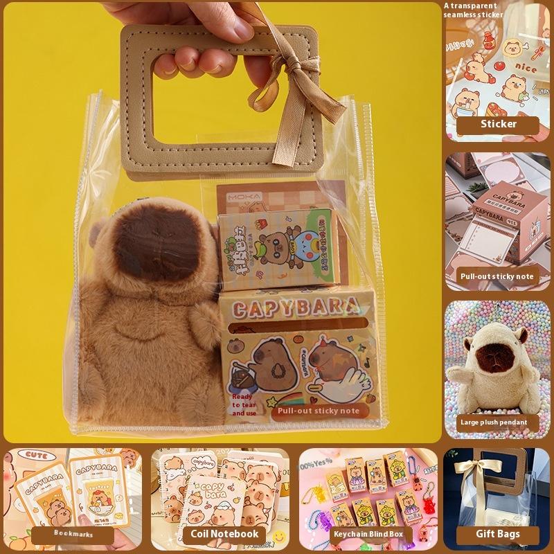 Capybara Stationery Set Kawaii Pen Stickers Notebook Handbag Set Plush Pendants Birthday Gifts