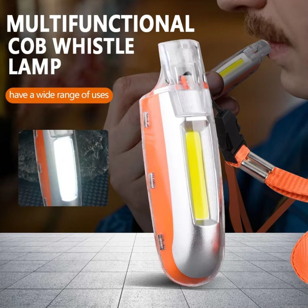 COB Flashlight with Lanyard, USB Rechargeable LED Whistle Light, Speeds Adjustment Emergency Torch
